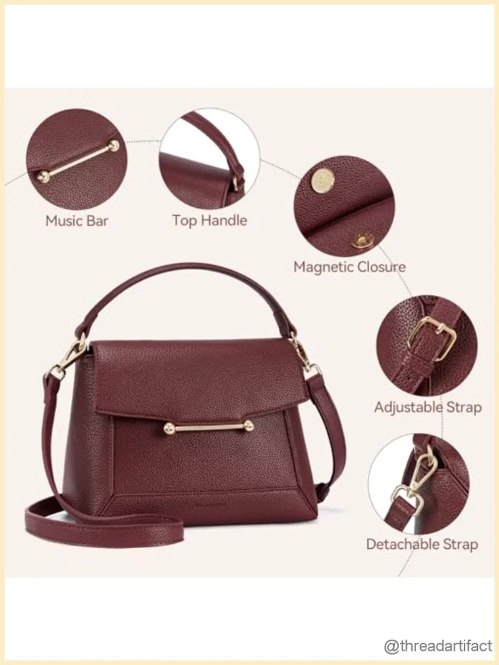 Vegan Leather Crossbody Bag with Top Handle Adjustable Strap